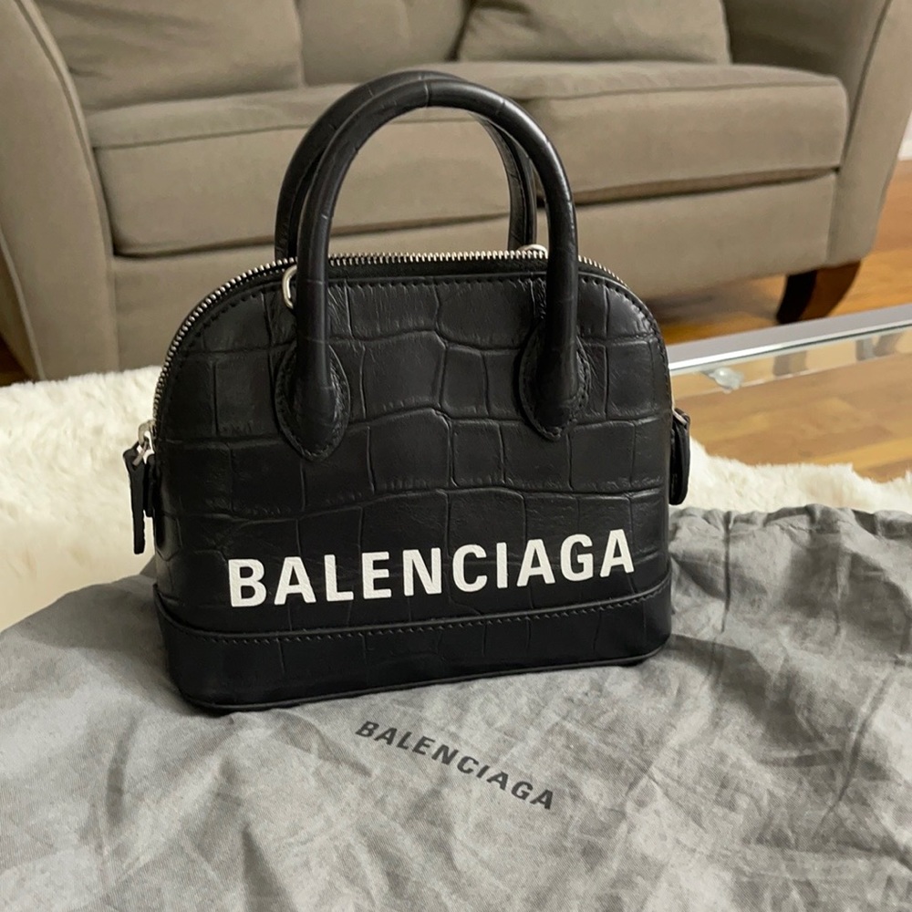 Balenciaga ville XXS handbag crossbody black croc embossed